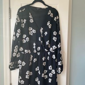 Long sleeve black flower sheer dress